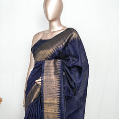 Midnight Navy Premium Raw Silk Saree  SAN3986