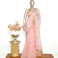 Peach Organza Saree with Floral Thread Embroidery  SAN4338