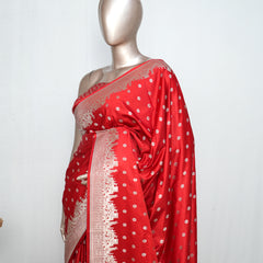 Coral Red Banarasi Silk Saree – Classic Zari Heritage SAN5287