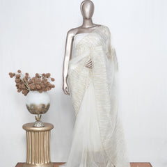 Offwhite & Gold Textured Organza Saree – Modern Minimal Elegance SAN4954