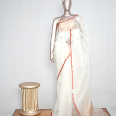 Pure Kora Organza Saree – Ivory Gold Elegance  SAN4729