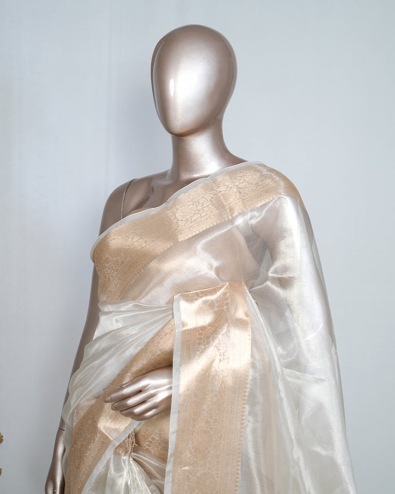 Pure Off-White Golden Tissue Saree SAN4378