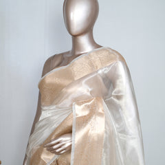 Pure Off-White Golden Tissue Saree SAN4378
