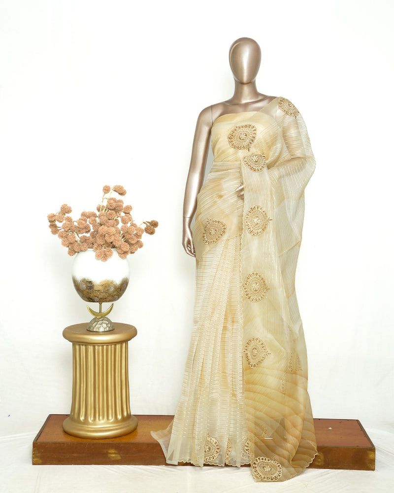 Ivory Organza Saree with Appliqué Embroidery SAN4949