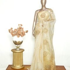 Ivory Organza Saree with Appliqué Embroidery SAN4949