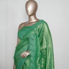 Shimmer Crushed Satin _ Crushed Tissue EMB Saree (₹4300) B 004119