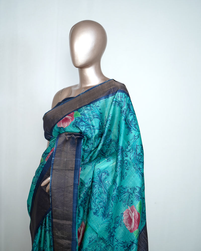 Tussar Silk Printed Saree with Bavunchi Border SAN4192