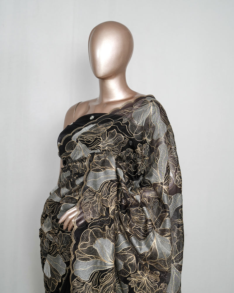 Black Organza Saree  SAN4369