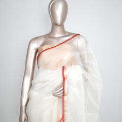 Pure Kora Organza Saree – Ivory Gold Elegance  SAN4729