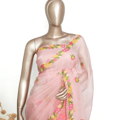 Peach Organza Saree with Floral Thread Embroidery  SAN4338