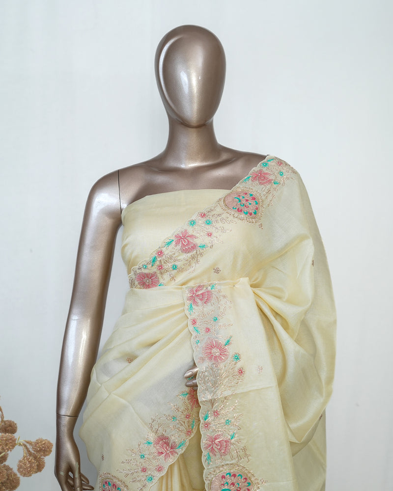 Ivory russet silk saree SAN4877