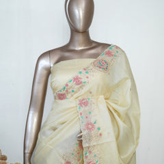 Ivory russet silk saree SAN4877