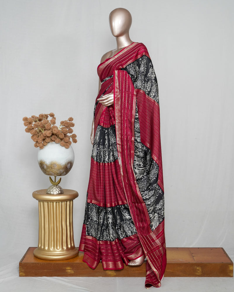 Semi Natural Crepe Saree with Digital Print _ Mysore Dola Silk Saree (₹3900) A 004426