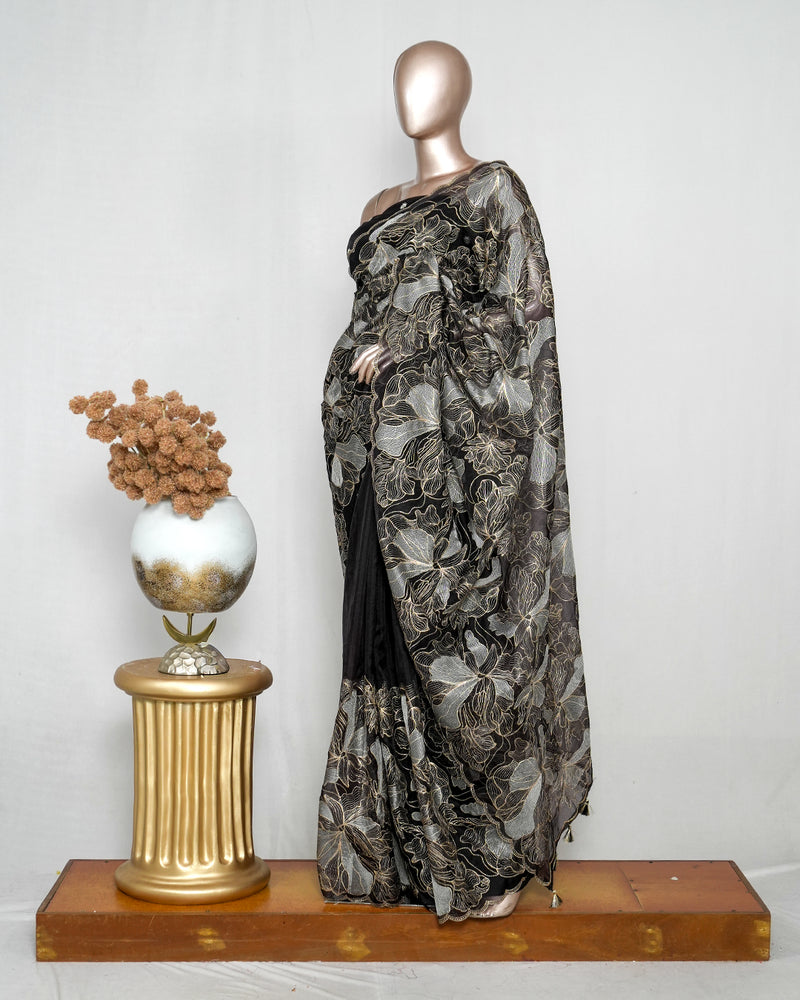Black Organza Saree  SAN4369