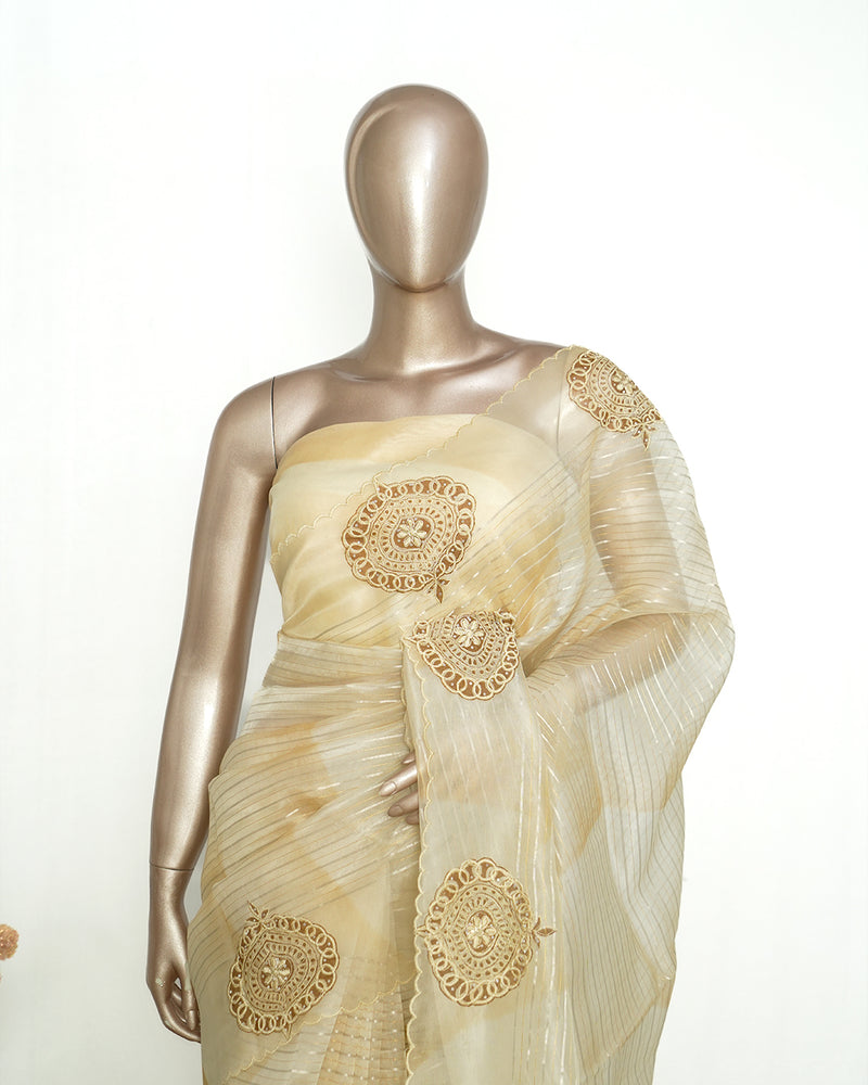 Ivory Organza Saree with Appliqué Embroidery SAN4949