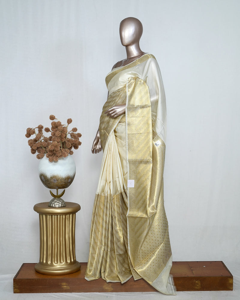 Pure Off-White Golden Tissue Saree  SAN4257