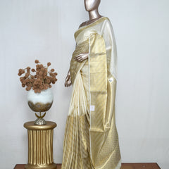 Pure Off-White Golden Tissue Saree  SAN4257