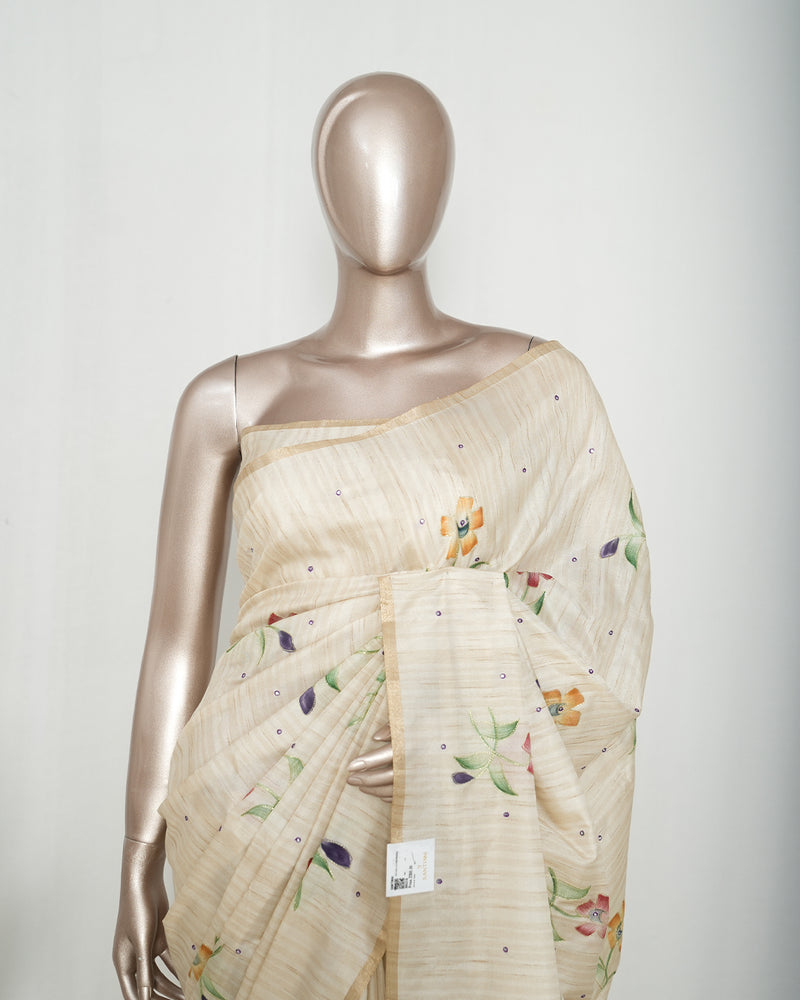 Ivory Floral Hand-Painted Kota Saree A SAN5318