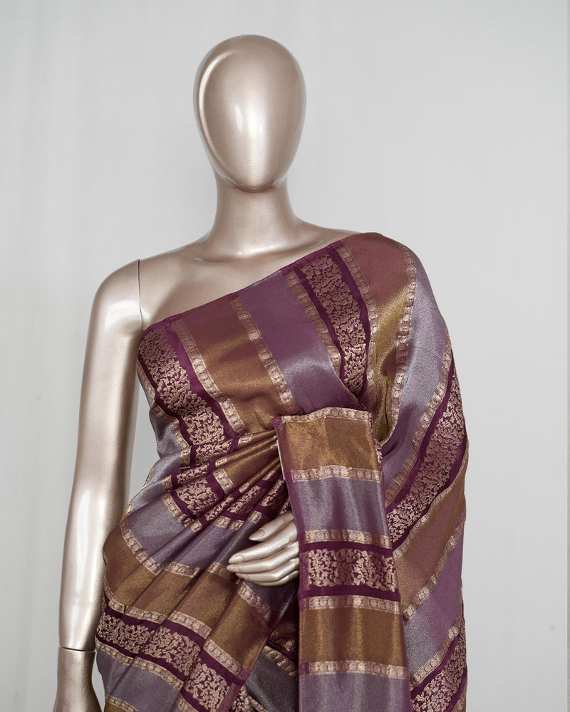 Royal Plum & Antique Gold Woven banarasi semi silk Saree  SAN4666