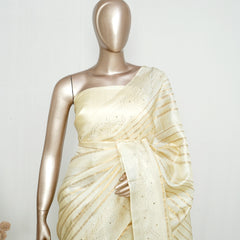 Ivory Tussar Silk Saree with Mukesh Handwork Border & Elegant Pallu SAN4852