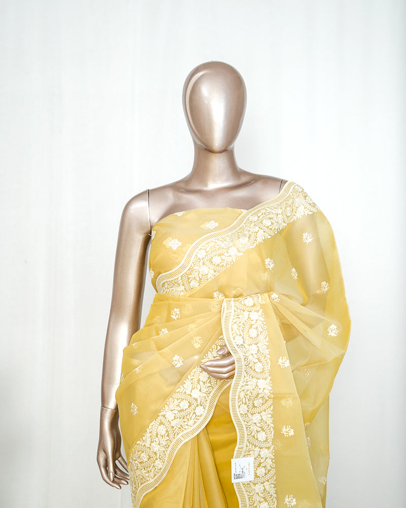 Pastel yellow Organza Saree  P  SAN5312