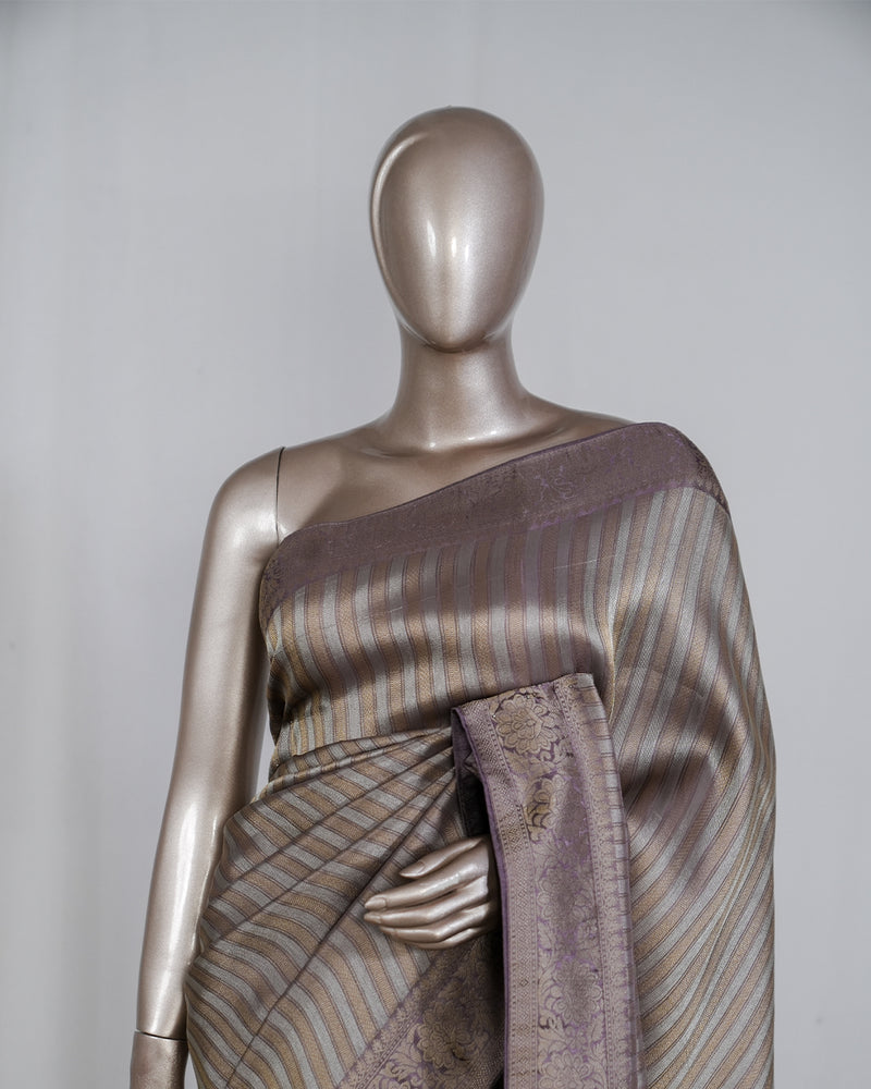 Banarasi Brocade Silk Saree with Striped Weaving  SAN4603