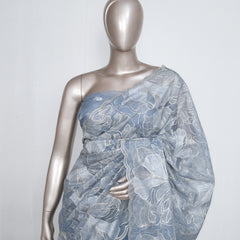 Powder Blue Organza Saree with Floral Silver & Gold Hand Embroidery SAN5300