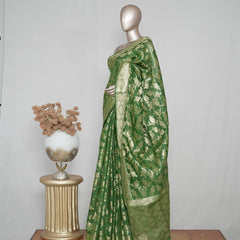 ⁠Linen Silk Saree with Banarasi Weaving  SAN4059