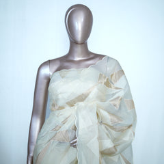 Ivory Organza Saree with Golden Appliqué – Elegant Semi-Turkish Finish SAN5333