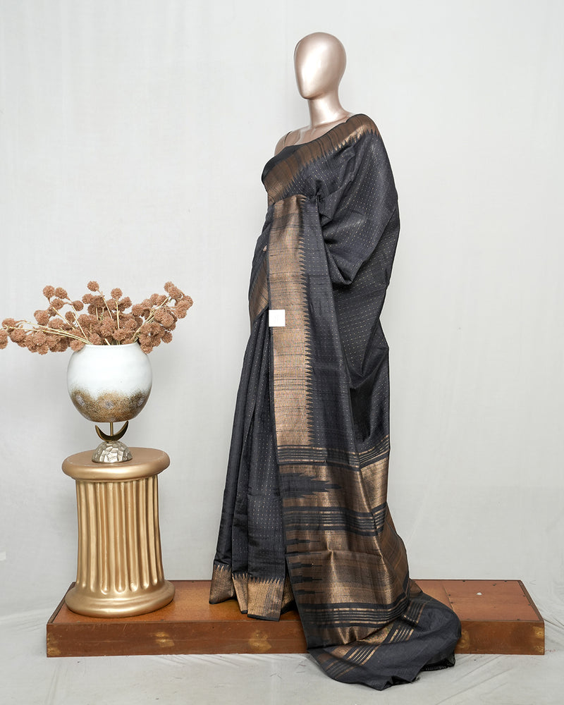 Charcoal grey Premium Raw Silk Saree  SAN3988