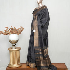 Charcoal grey Premium Raw Silk Saree  SAN3988
