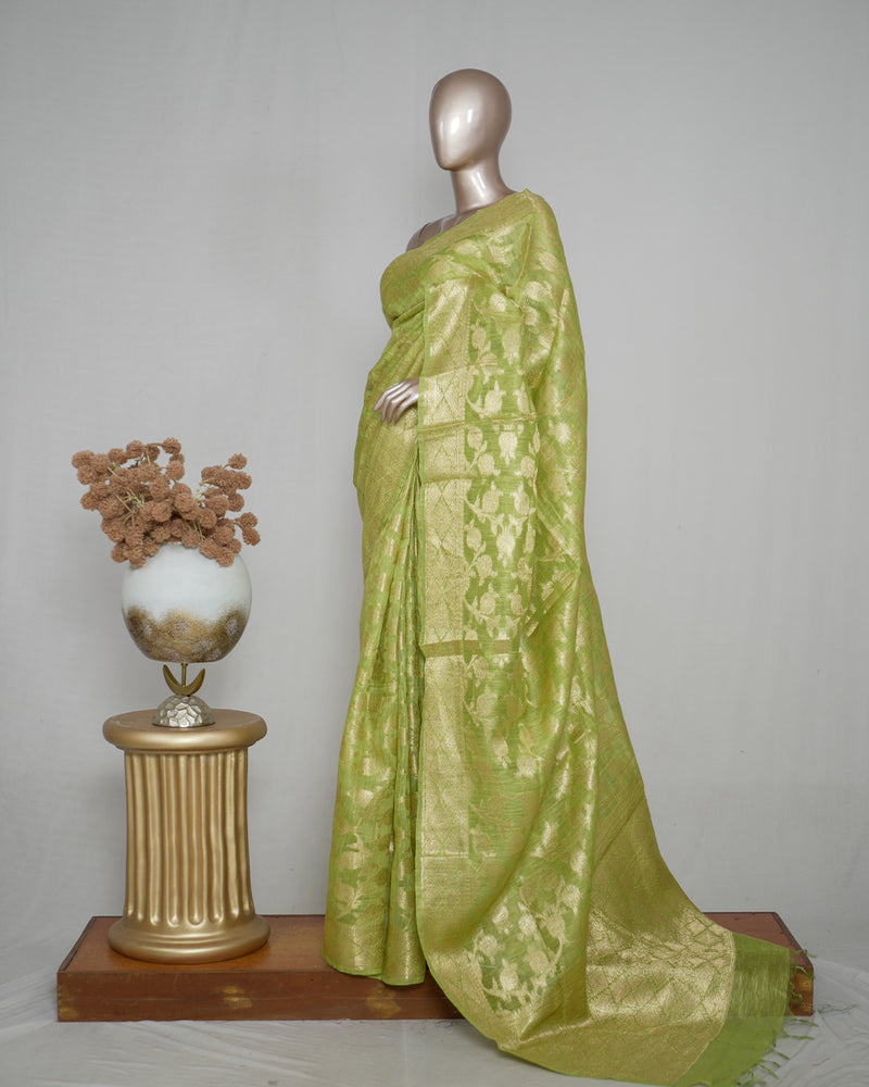 Linen Silk Saree with Banarasi Weaving  SAN4058