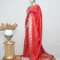 Coral Red Banarasi Silk Saree – Classic Zari Heritage SAN5287