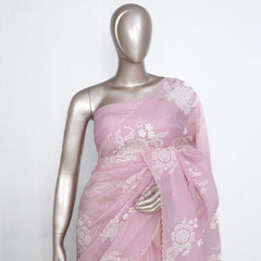 Blush Pink Crushed Organza Saree – Floral Elegance  SAN3997