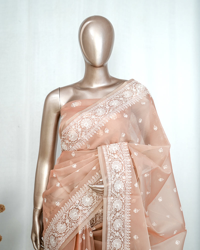 Pastel muted peach Organza Saree I  SAN5312
