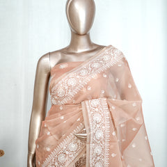 Pastel muted peach Organza Saree I  SAN5312