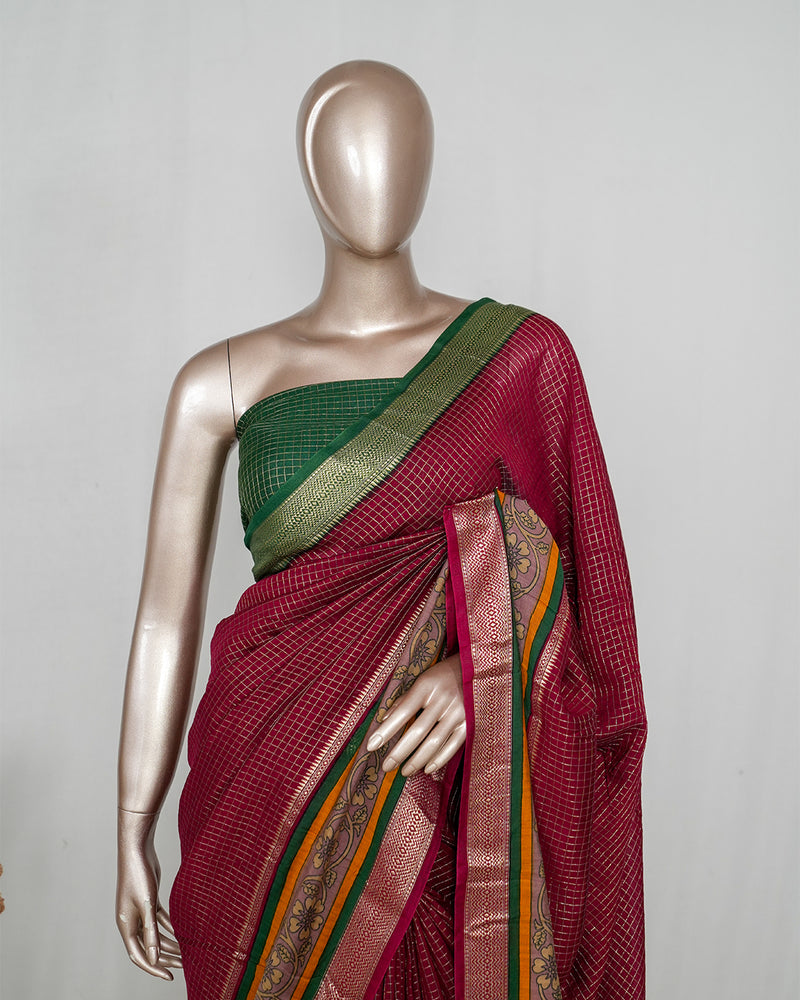 Mysore Semi Silk Saree with Kalamkari Border  _Sarees 650 067 VI (₹3100) 2 C 005033