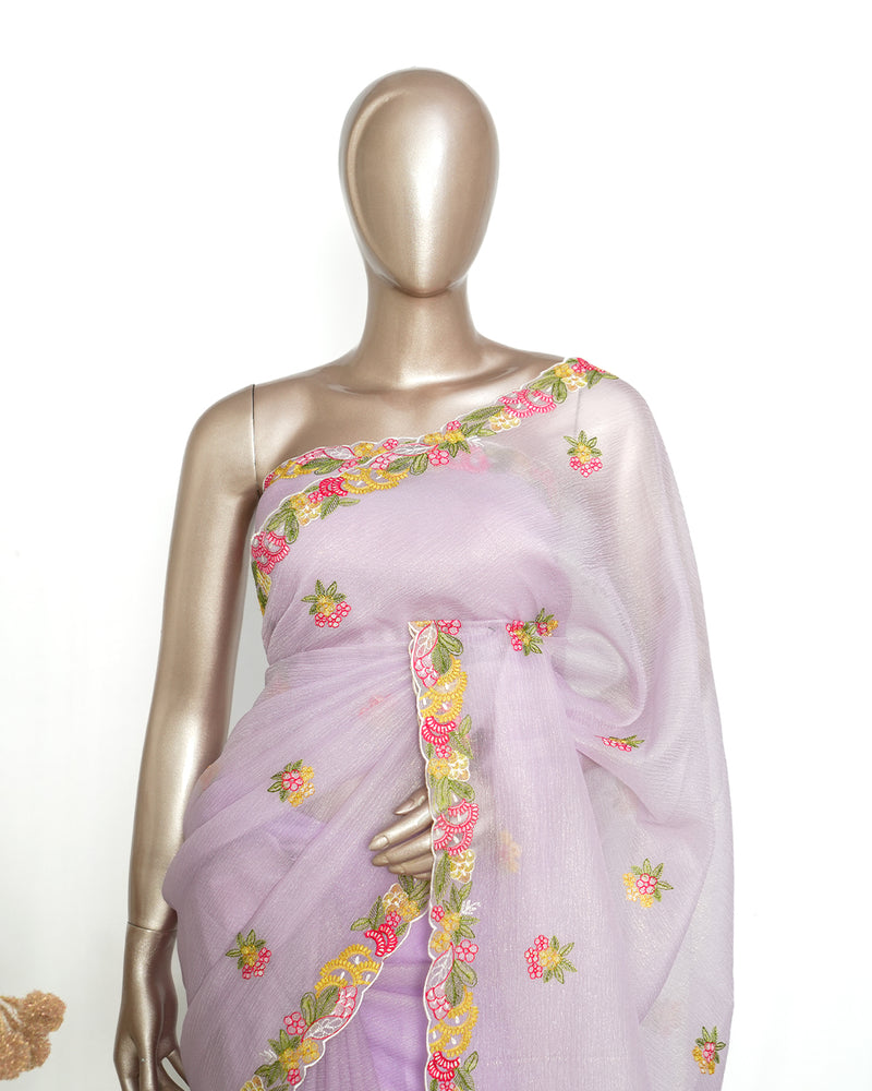 Lavender Organza Saree with Floral Thread Embroidery SAN4340