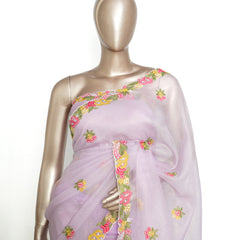 Lavender Organza Saree with Floral Thread Embroidery SAN4340