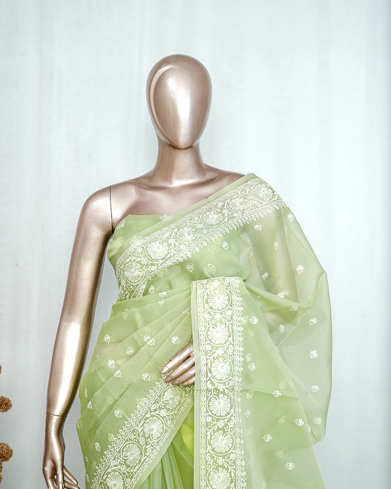Pastel green Organza Saree  H SAN5312