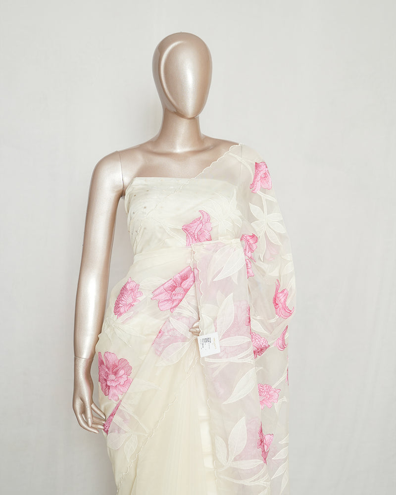 Ivory Organza Saree with Contrast Thread Embroidery  SAN5394