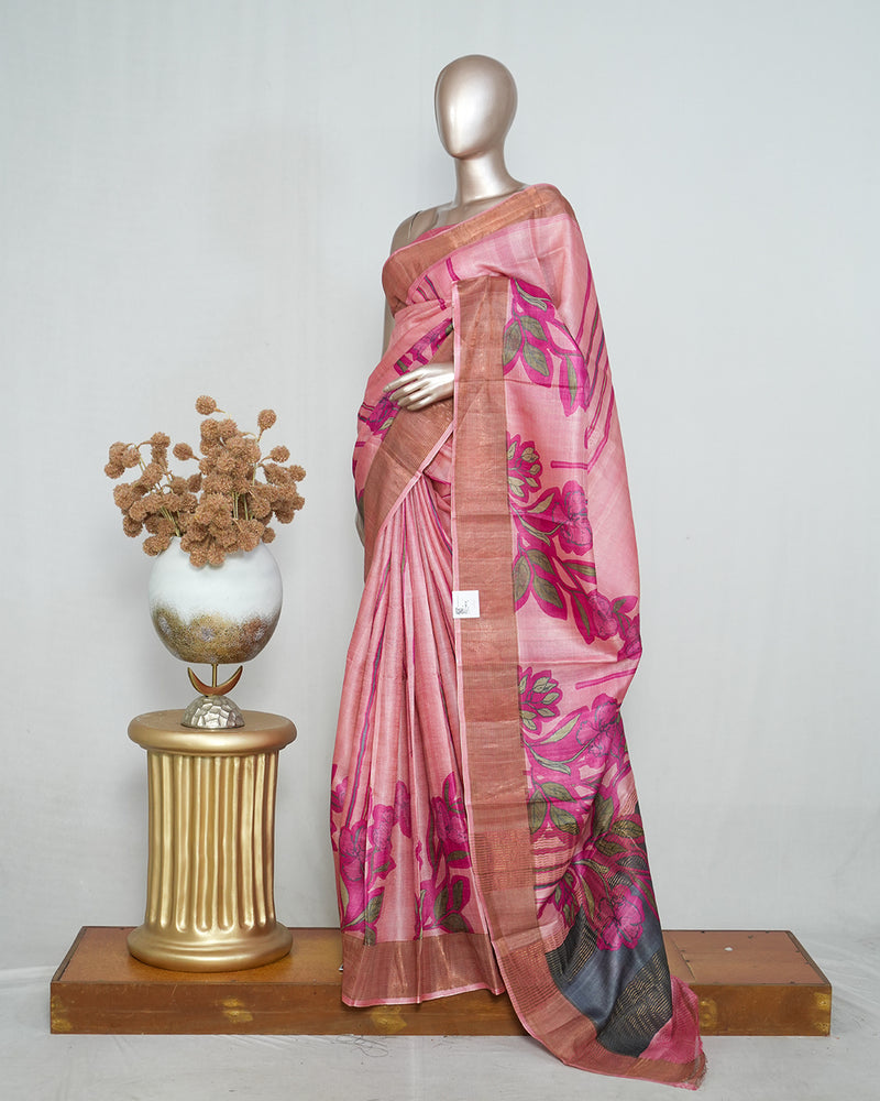 Floral Printed Tussar Silk Saree SAN4171