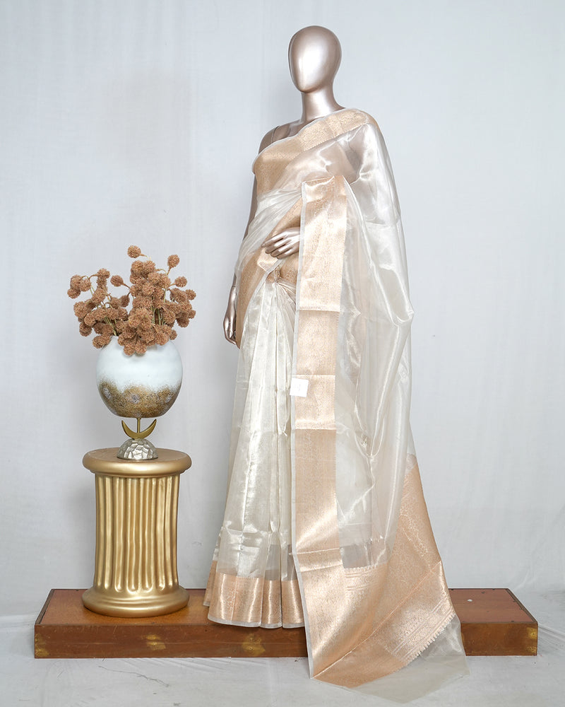 Pure Off-White Golden Tissue Saree SAN4378
