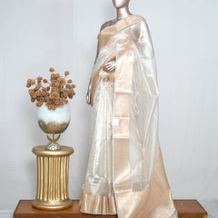 Pure Off-White Golden Tissue Saree SAN4378