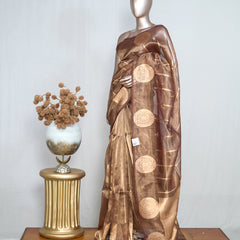 Copper Brown Pure Golden Tissue Silk Saree SAN4738