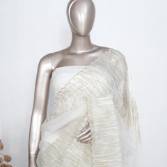 Offwhite & Gold Textured Organza Saree – Modern Minimal Elegance SAN4954