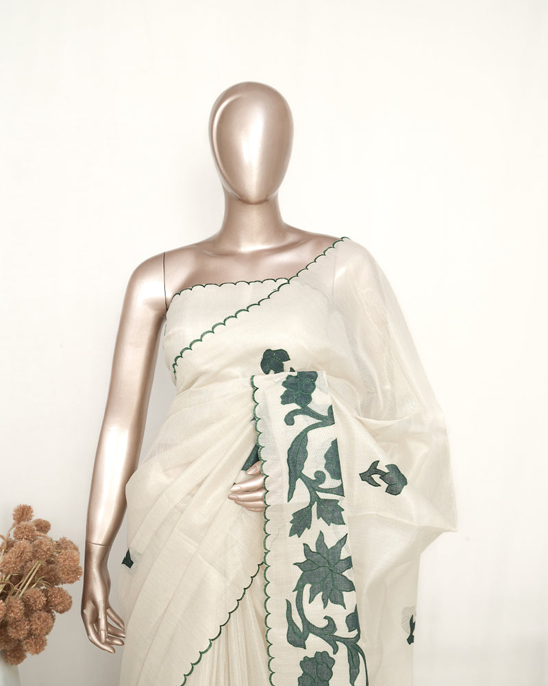 Tissue Kota Applique Embroidery Saree SAN5167