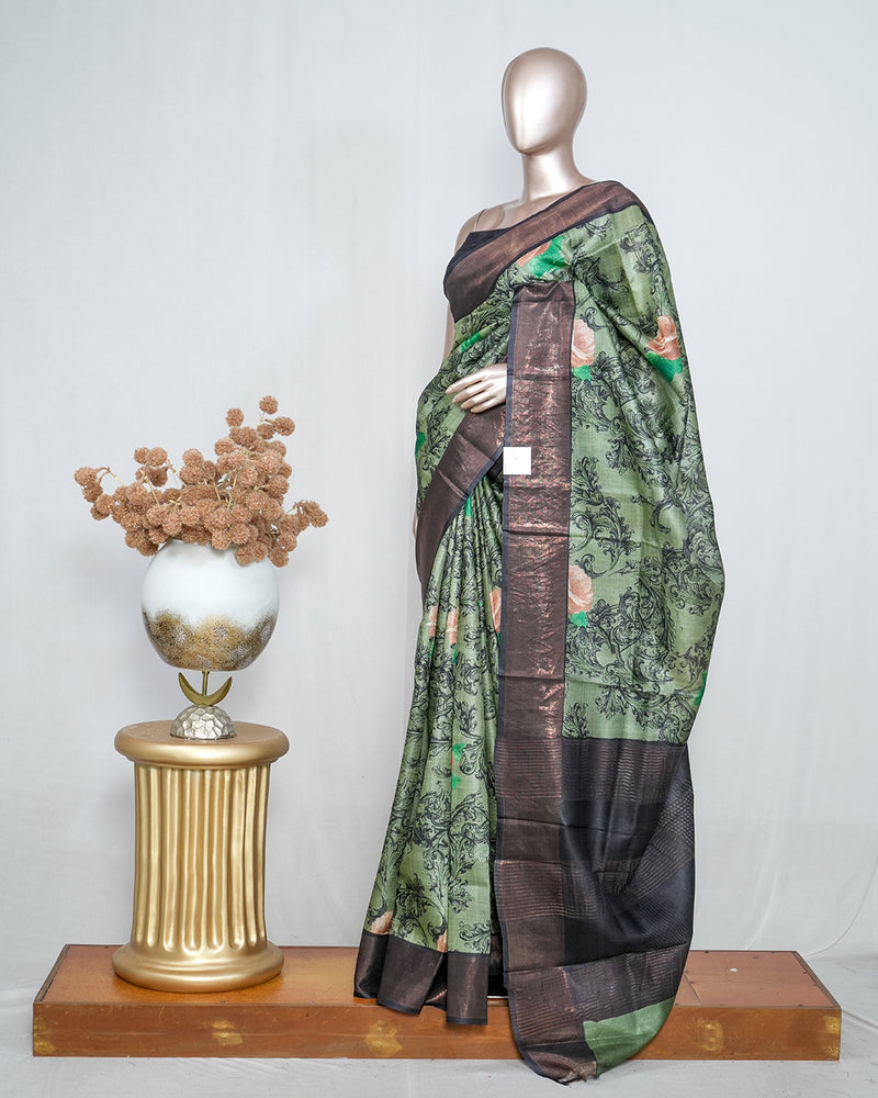 Printed Tusser Silk Saree  SAN4191
