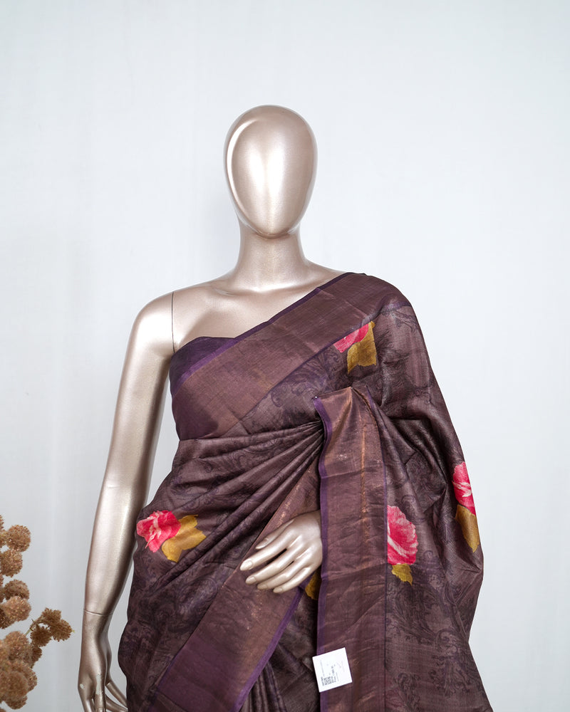 Printed Tusser Silk Saree  SAN4194