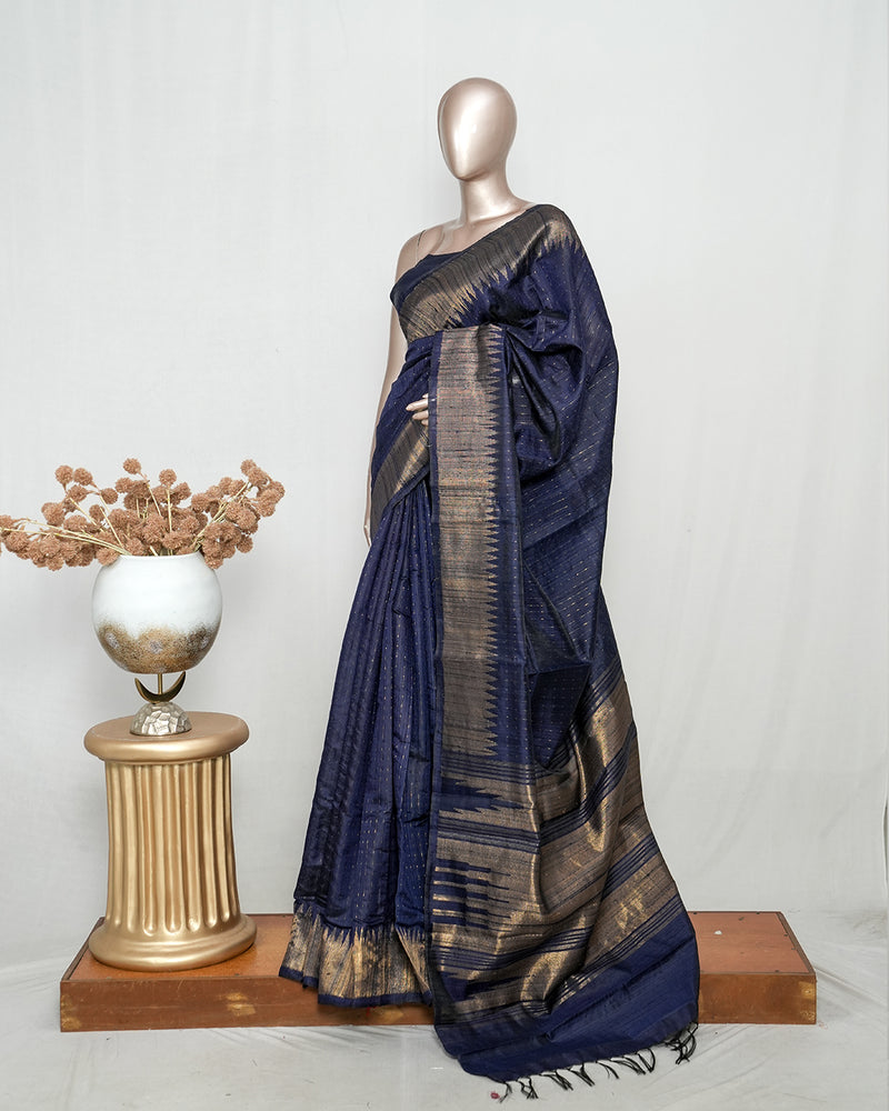 Midnight Navy Premium Raw Silk Saree  SAN3986